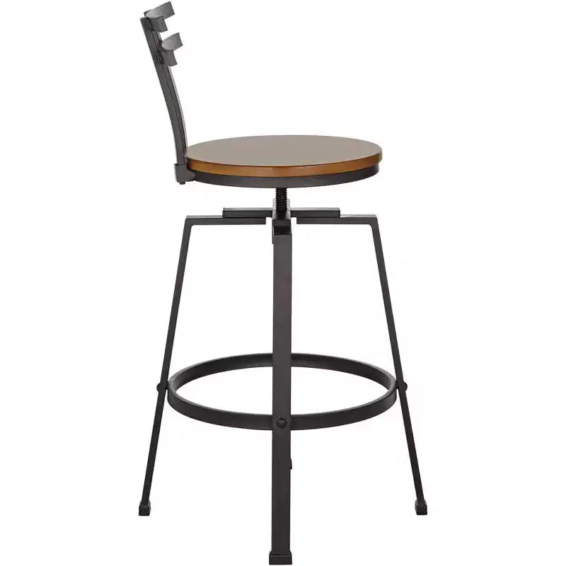 Sgabello da bar girevole in metallo bronzato Clifton, marrone, alto 75 cm, regolabile, con sedile in legno, schienale e poggiapiedi, stile industriale, per bancone cucina