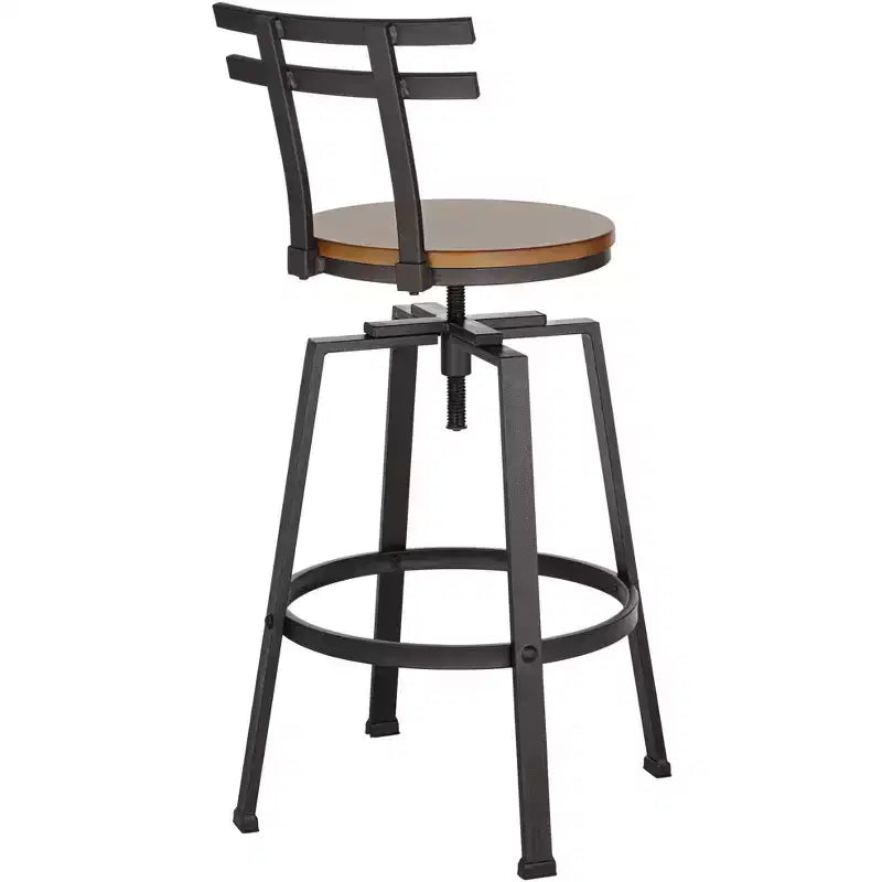 Sgabello da bar girevole in metallo bronzato Clifton, marrone, alto 75 cm, regolabile, con sedile in legno, schienale e poggiapiedi, stile industriale, per bancone cucina
