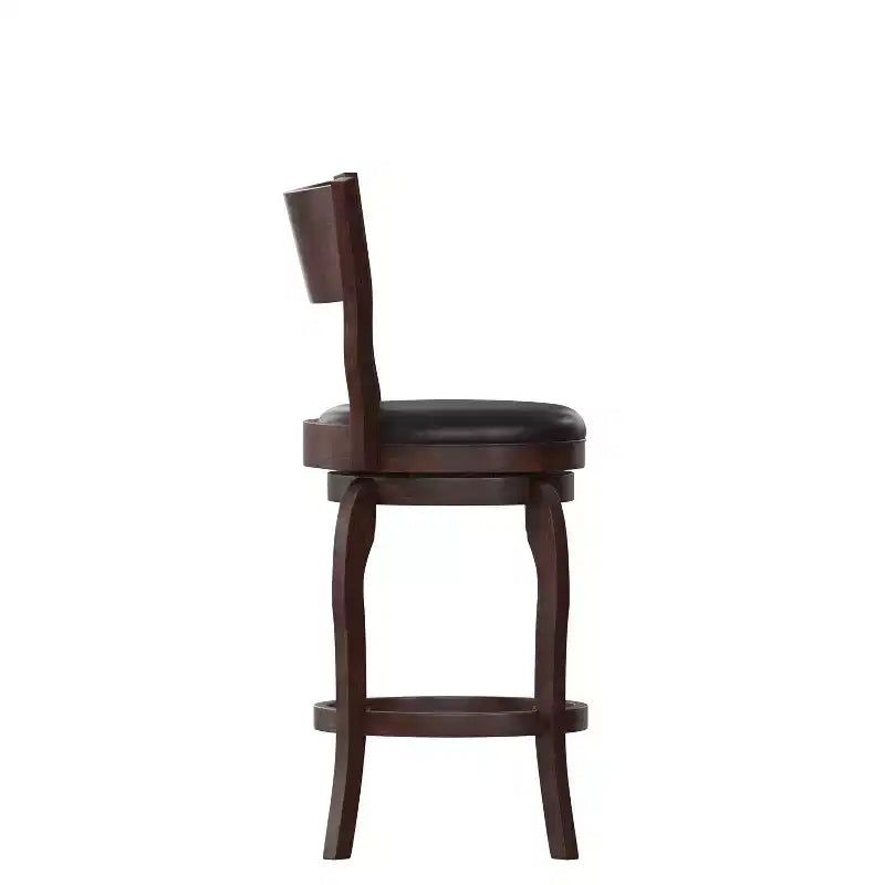 Sgabello da bar Nichola classico girevole aperto sul retro, altezza bancone, con struttura in legno curvato e seduta imbottita, di qualità commerciale