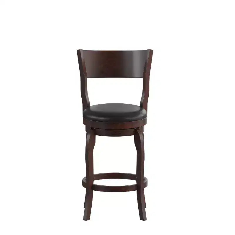 Sgabello da bar Nichola classico girevole aperto sul retro, altezza bancone, con struttura in legno curvato e seduta imbottita, di qualità commerciale
