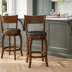 Sgabello da bar Nichola classico girevole aperto sul retro, altezza bancone, con struttura in legno curvato e seduta imbottita, di qualità commerciale