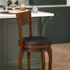 Sgabello da bar Nichola classico girevole aperto sul retro, altezza bancone, con struttura in legno curvato e seduta imbottita, di qualità commerciale