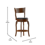 Sgabello da bar Nichola classico girevole aperto sul retro, altezza bancone, con struttura in legno curvato e seduta imbottita, di qualità commerciale