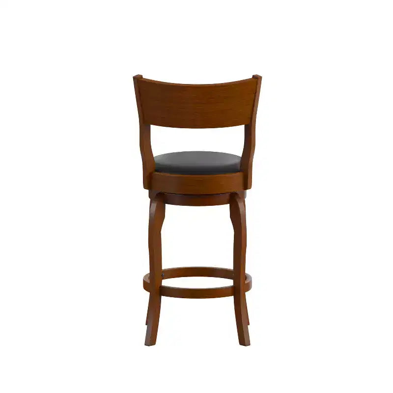 Sgabello da bar Nichola classico girevole aperto sul retro, altezza bancone, con struttura in legno curvato e seduta imbottita, di qualità commerciale