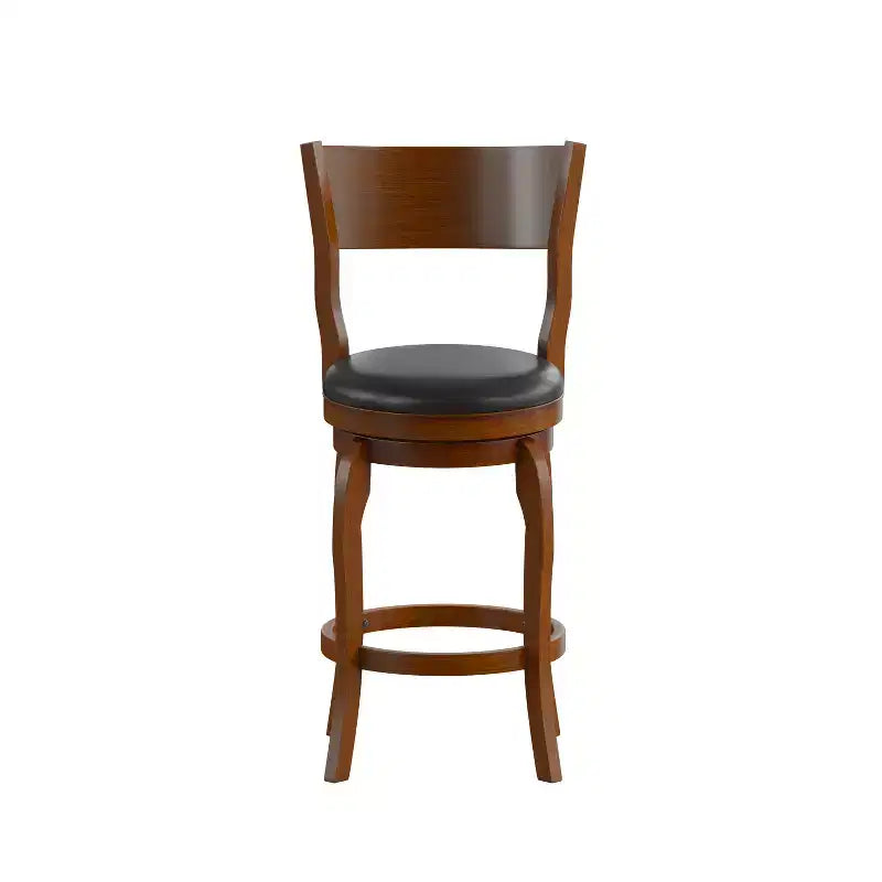 Sgabello da bar Nichola classico girevole aperto sul retro, altezza bancone, con struttura in legno curvato e seduta imbottita, di qualità commerciale