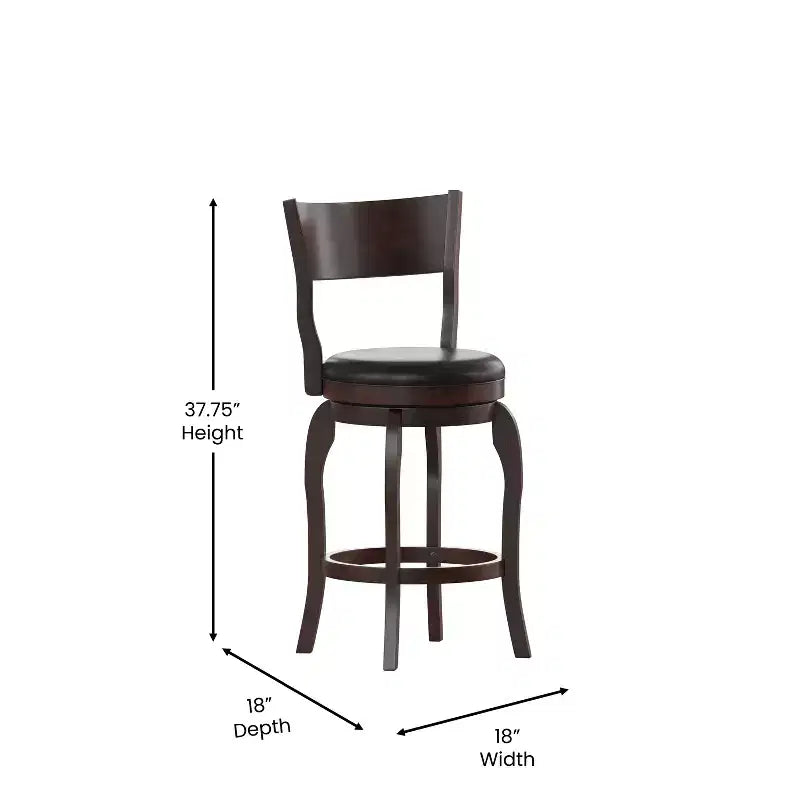 Sgabello da bar Nichola classico girevole aperto sul retro, altezza bancone, con struttura in legno curvato e seduta imbottita, di qualità commerciale