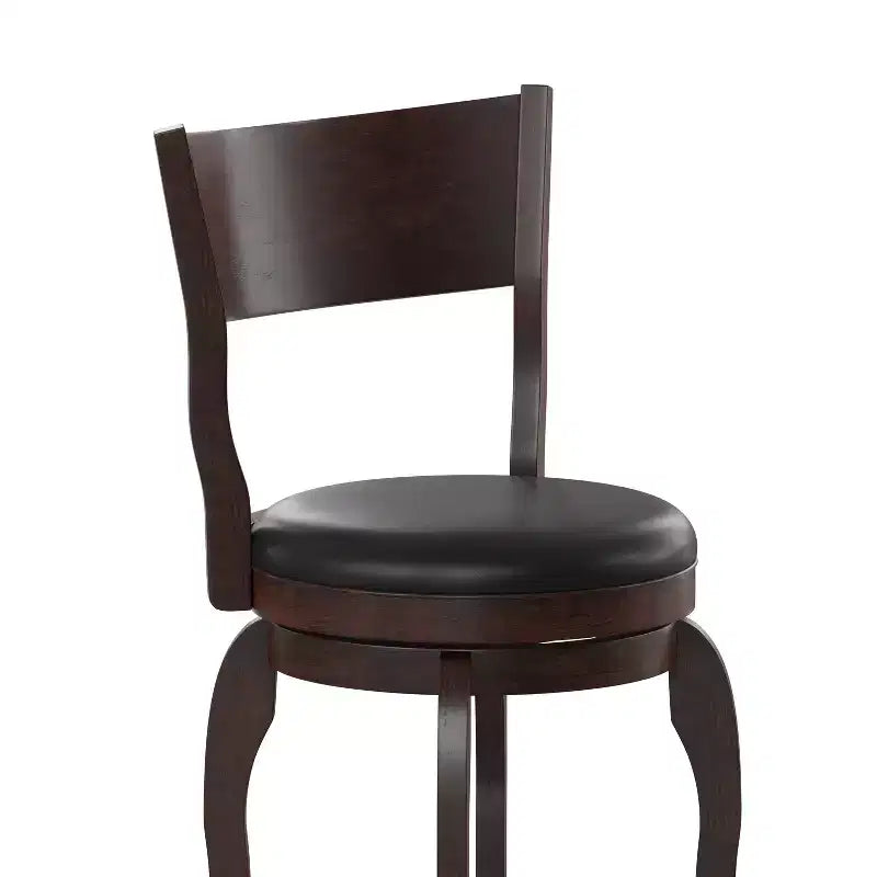 Sgabello da bar Nichola classico girevole aperto sul retro, altezza bancone, con struttura in legno curvato e seduta imbottita, di qualità commerciale