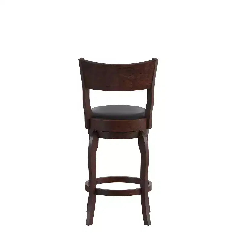 Sgabello da bar Nichola classico girevole aperto sul retro, altezza bancone, con struttura in legno curvato e seduta imbottita, di qualità commerciale
