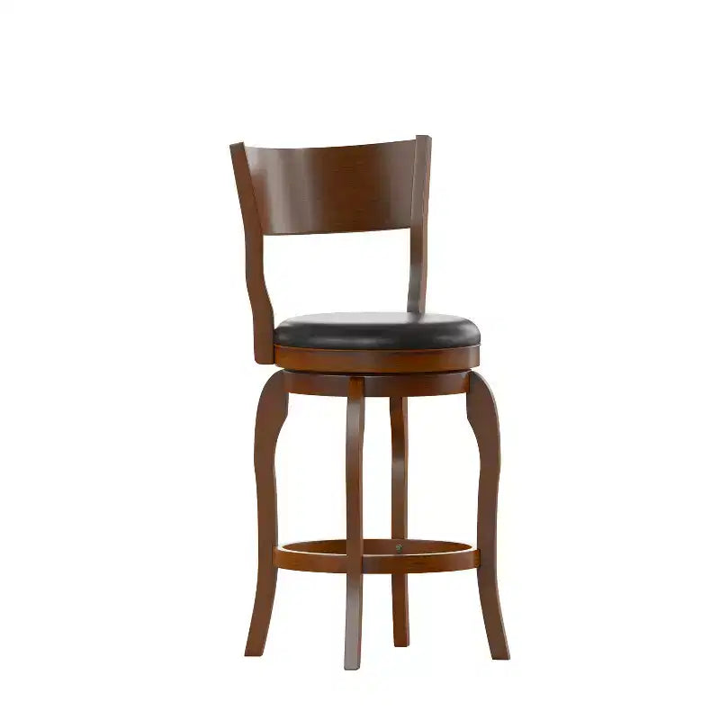 Sgabello da bar Nichola classico girevole aperto sul retro, altezza bancone, con struttura in legno curvato e seduta imbottita, di qualità commerciale