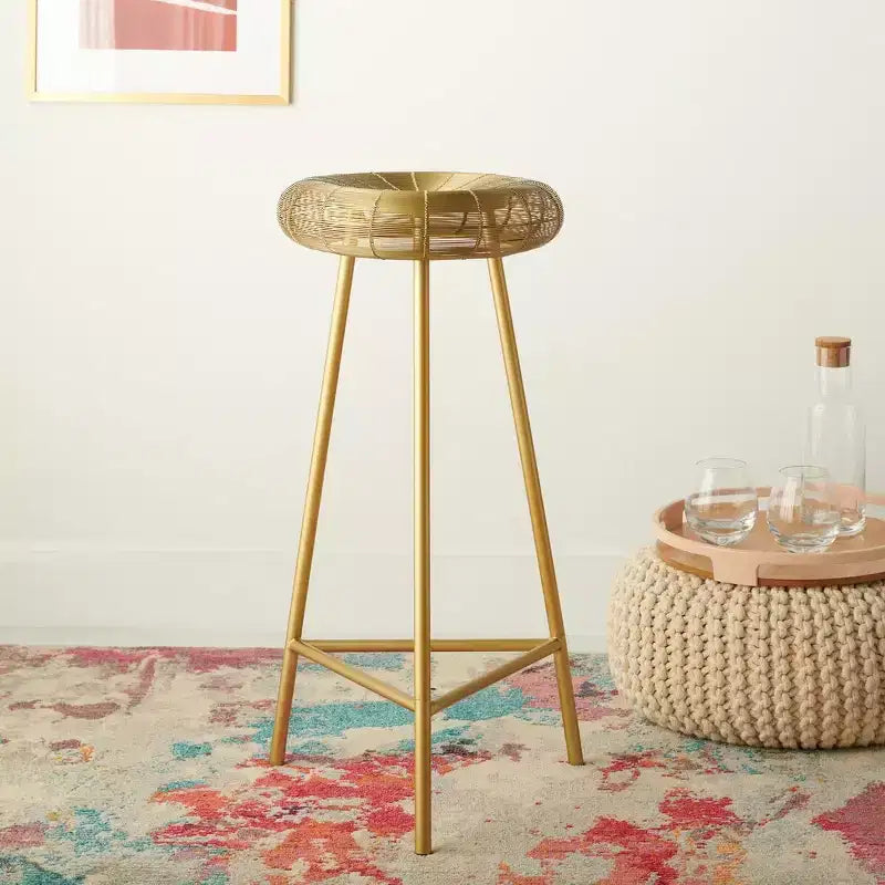 Sgabello da bar contemporaneo in filo intrecciato Addison color oro