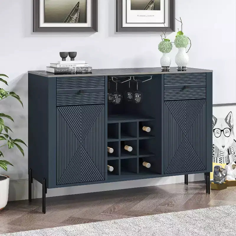 Mobile bar da 42" con motivo a trama e piano d'appoggio effetto marmo