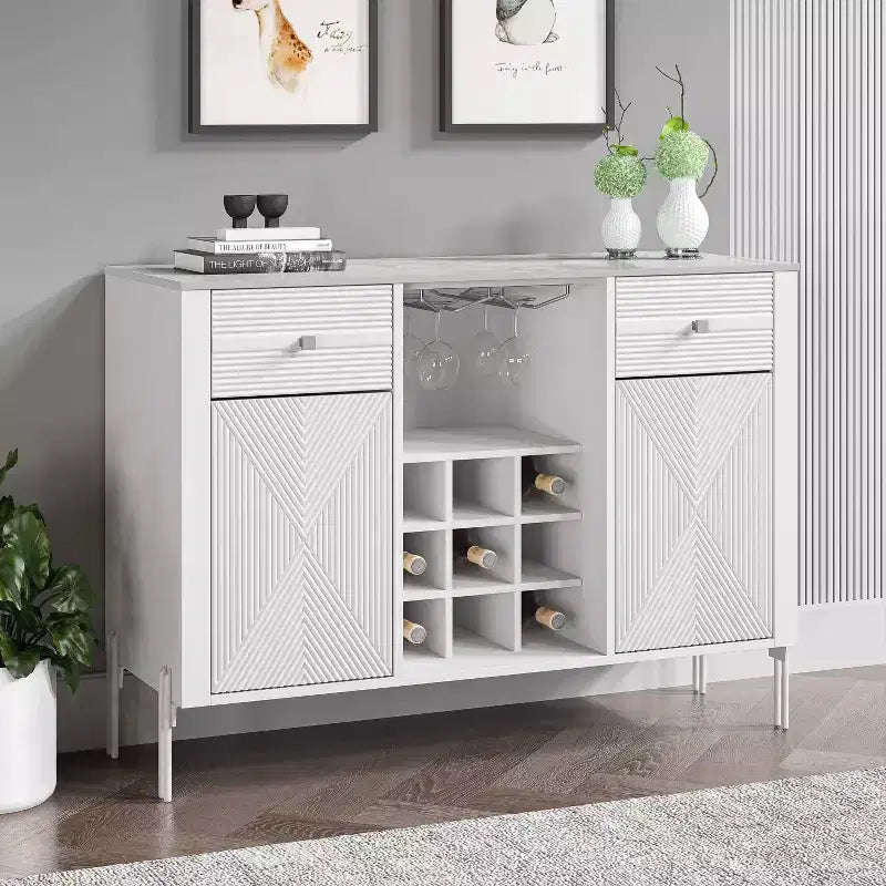 Mobile bar da 42" con motivo a trama e piano d'appoggio effetto marmo