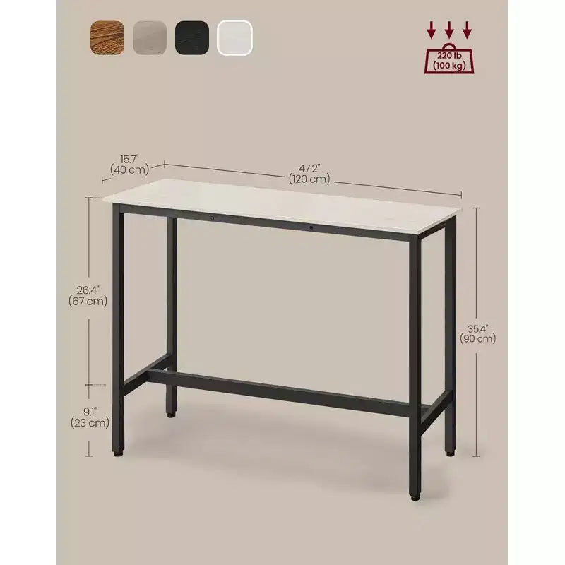 Tavolo stretto e lungo, da cucina e sala da pranzo, alto da pub, robusta struttura in metallo, design industriale, 40 x 120 x 90 cm