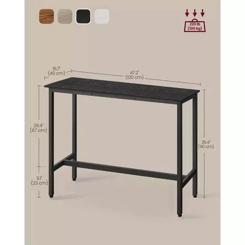 Tavolo stretto e lungo, da cucina e sala da pranzo, alto da pub, robusta struttura in metallo, design industriale, 40 x 120 x 90 cm