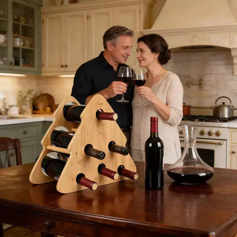 Portabottiglie in bambù a forma di albero di Natale - Portabottiglie indipendente da 6 bottiglie per cucina, bar e conservazione domestica