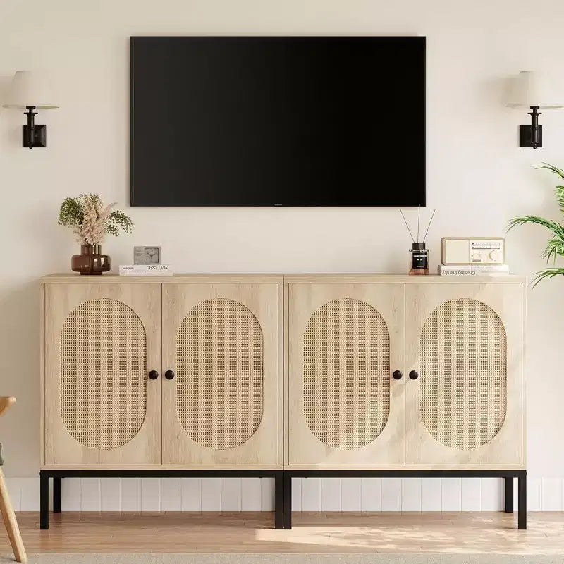 Mobile credenza, Mobile contenitore in rattan con ante e ripiani