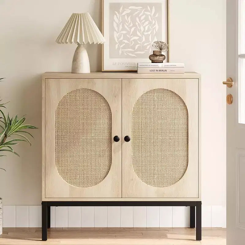 Mobile credenza, Mobile contenitore in rattan con ante e ripiani